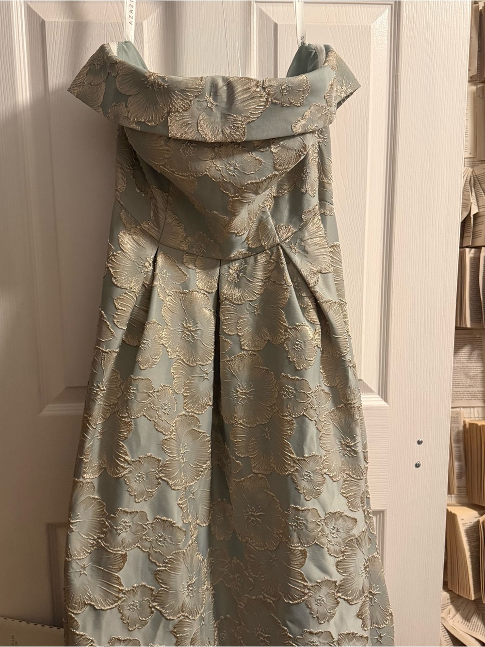 Azazie Atelier Sage Green Dress with Gold Trim
